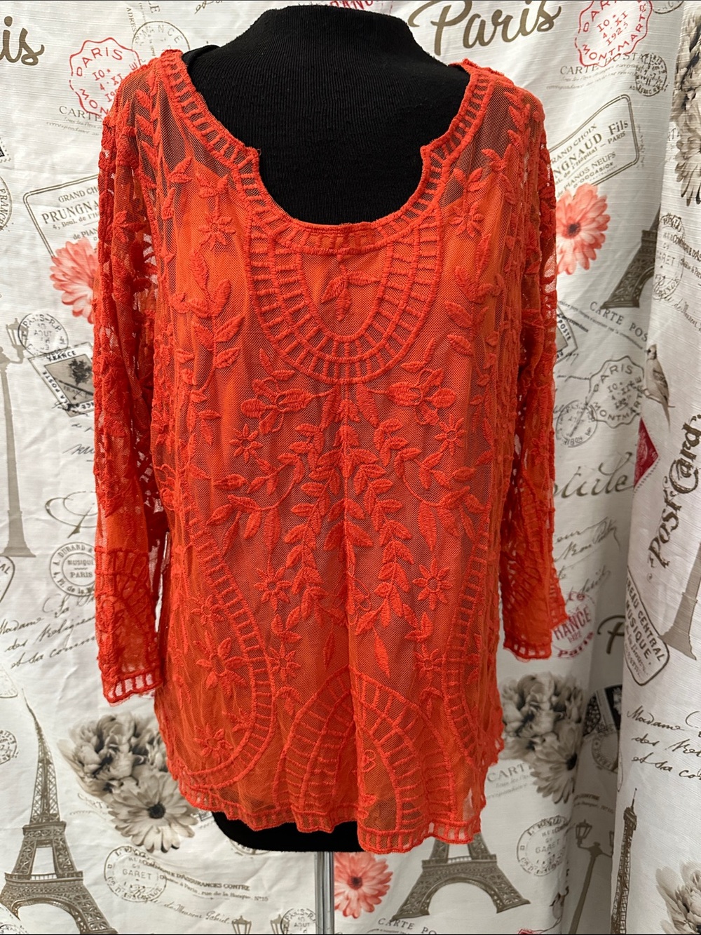 Adiva Embroidered Sheer Tunic - Burnt Orange